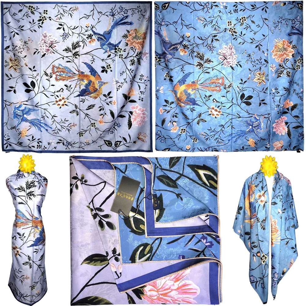 NWT Double Sided Silk Scarf 53"x53" Large Square Shawl Wrap XiangYunShal 22481